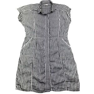 Caslon Women's Striped Linen Shirt Dress Pockets Black White Casual Sz L‎ Preppy